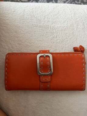 Cole Haan Orange Leather Long Checkbook Wallet with Buckle